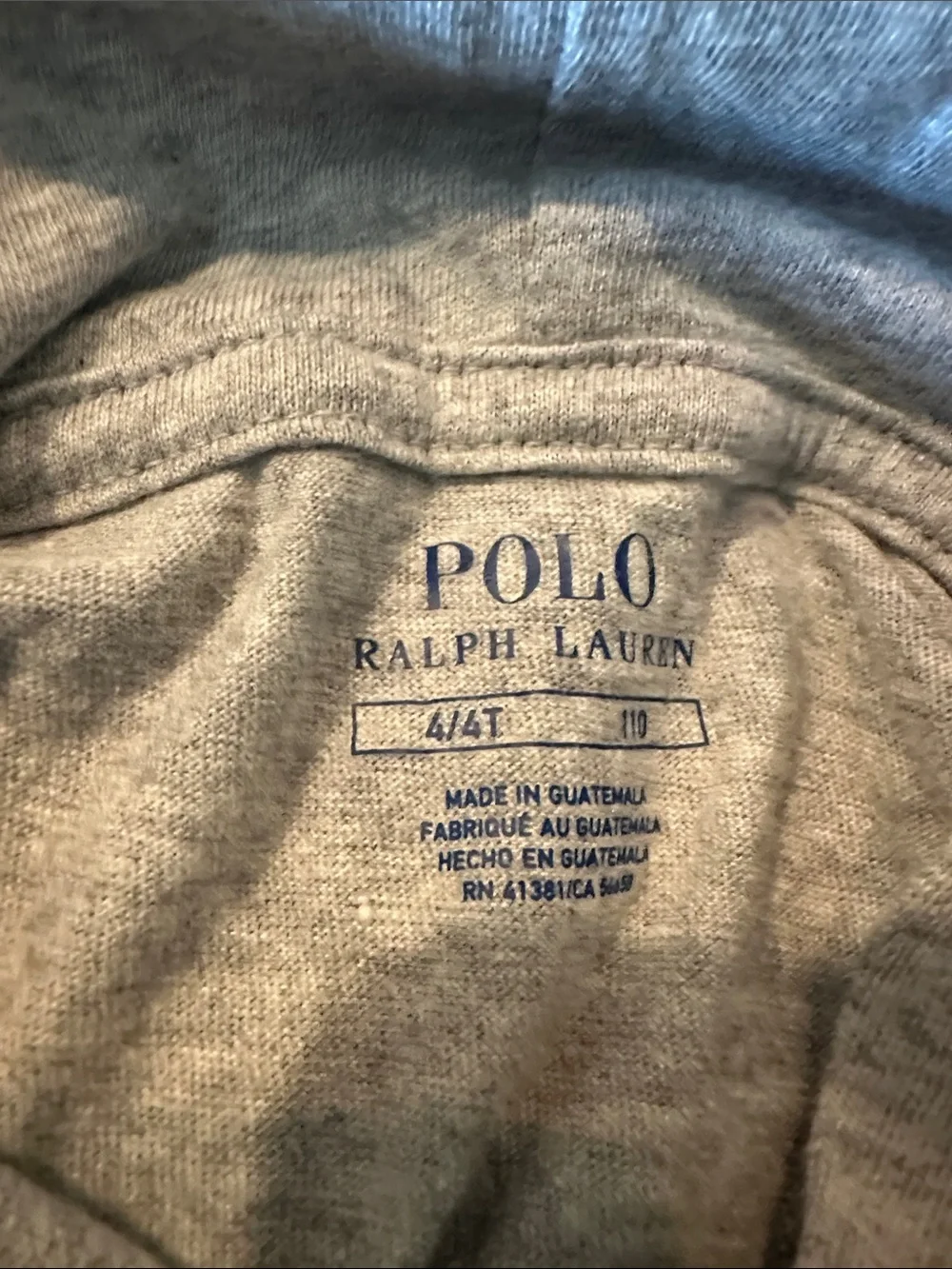 Ralph Lauren Kids Gray Hooded Long-Sleeve tshirt with Navy Sleeve Logo
